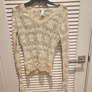 Cream Crochet Sweater with gold thread